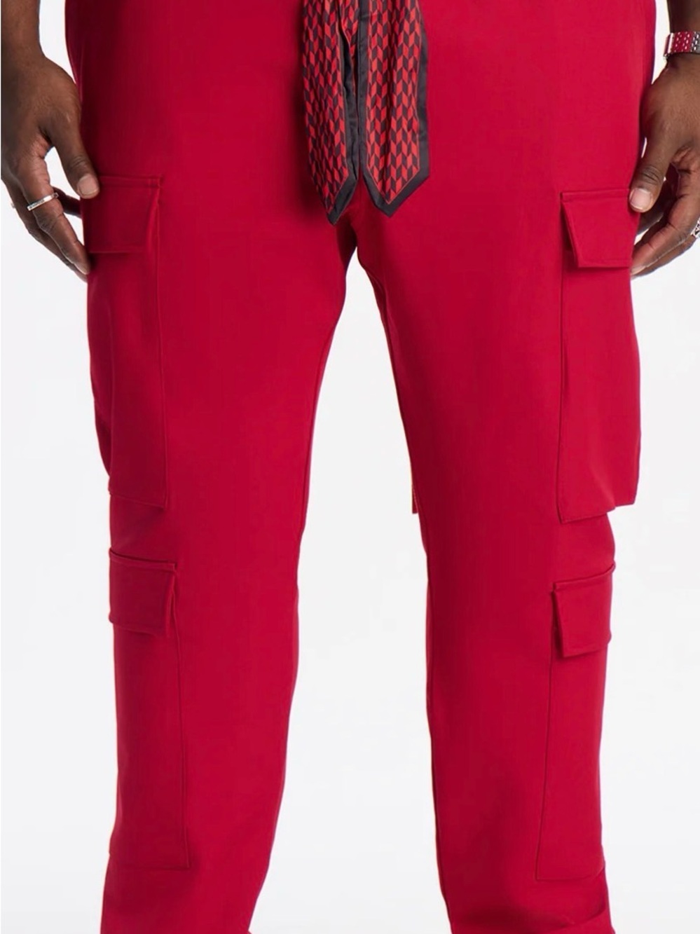 Fashion Nova Red Cargo Pants with Utility Pockets